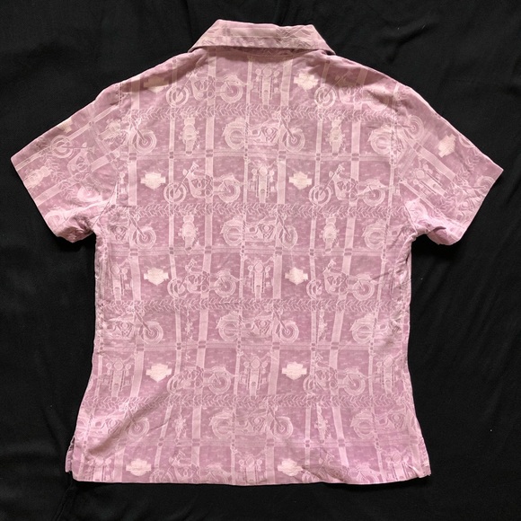 046. Harley-Davidson Ladies Purple Silk Aloha Shirt - Picture 2 of 5